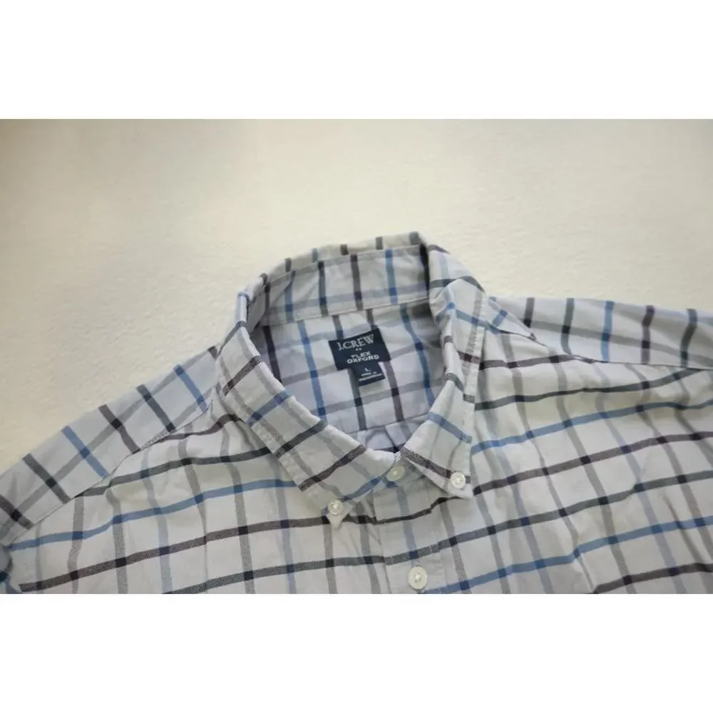 J Crew Flex Oxford Dress Shirt Plaid Long Sleeve Button Up Mens‎ Large